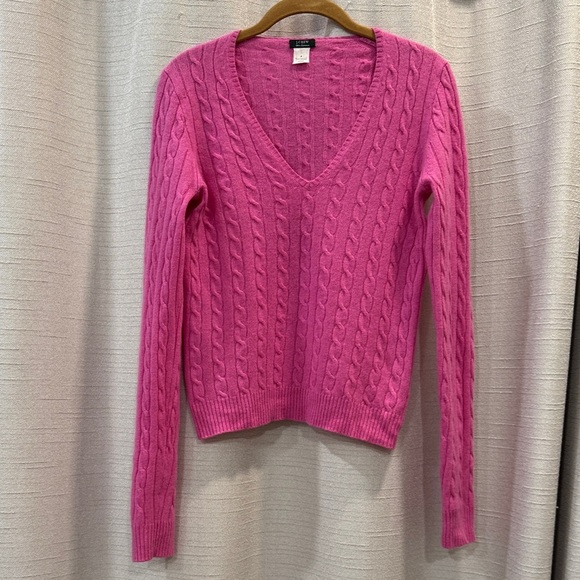J. Crew Sweaters - J. Crew Cashmere V-Neck Cable Knit Sweater in Pink Size M